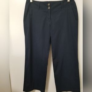 Theory Navy Blue Zeta C Flats Cropped Pants Stretch Cotton Wide Leg Size 4